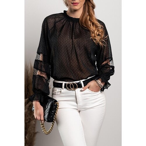 Fenzy Elegantna Bluza Od Poluprozirne Tkanine Sa Točkicama Geltra, Crna Cijene