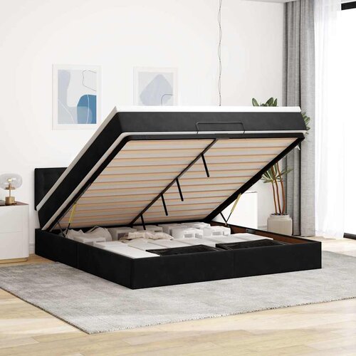 VidaXL Otomanski krevet s madracem i LED crni 180x200cm bar&amp;scaron;unasti Slike