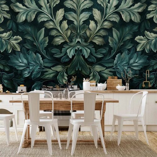  Foto tapeta - Dark Green Victorian Leaves: Botanical Carved Composition 150x105 Vodootporna Cijene