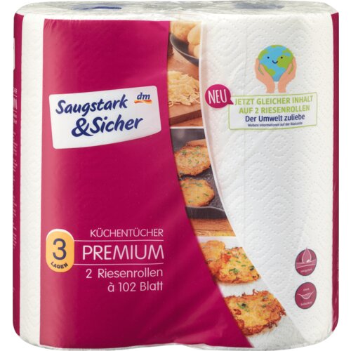 Saugstark&Sicher premium papirni kuhinjski ubrusi, 3-slojni, 102 listića 2 kom Slike
