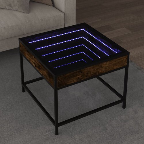 VidaXL Klubska mizica z neskončnimi LED dimljen hrast 50x50x41 cm Slike