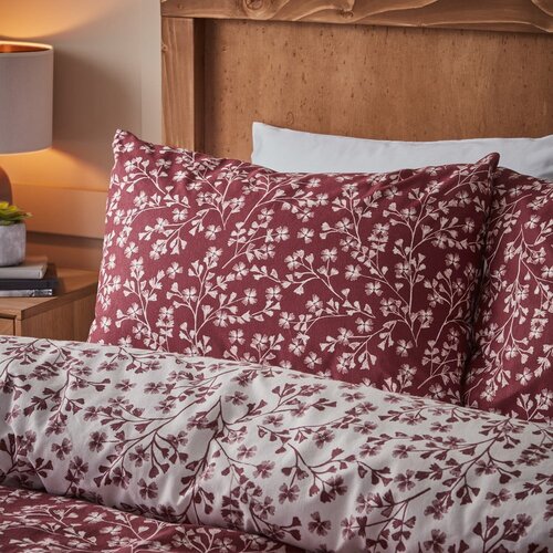 Catherine Lansfield Rdeča enojna flanelna posteljnina 135x200 cm Grace Floral Leaf &amp;ndash; Slike