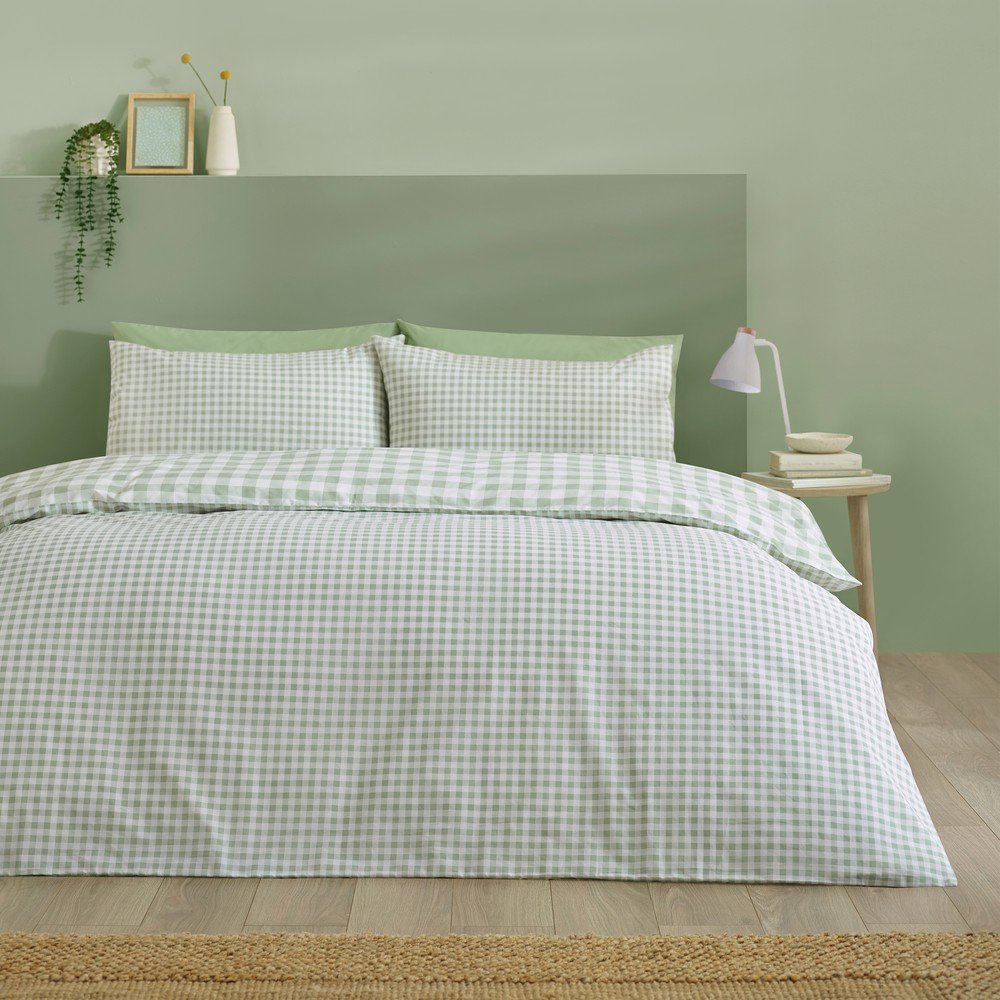 Catherine Lansfield Zelena 3-delna posteljnina za zakonsko posteljo 200x200 cm Bamford Gingham Check &amp;ndash; Slike