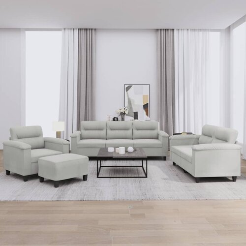  4-dijelni set sofa s jastucima svjetlosivi od mikrovlakana Cene