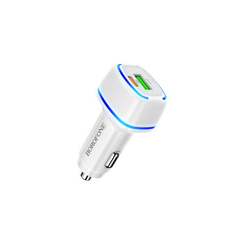  Auto Punjač BOROFONE BZ14A Mercury dual port PD20W+QC3.0 USB + Type-C ambient light car white Slike