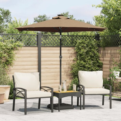 VidaXL Vrtni suncobran s čeličnom &amp;scaron;ipkom LED smeđesivi 225x225x212 cm Slike