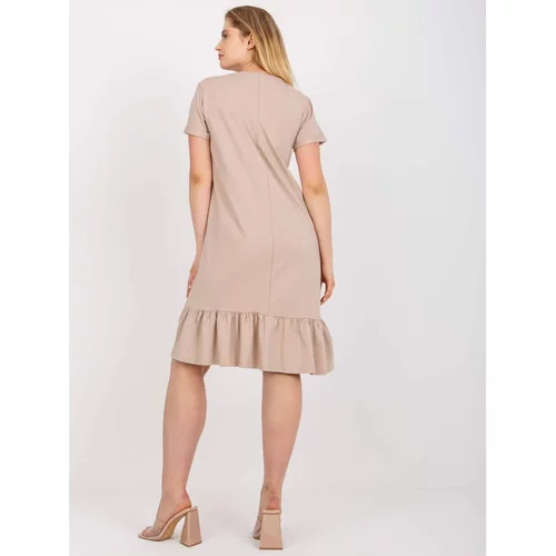 Fashion Hunters Beige simple plus size dress with short sleeves