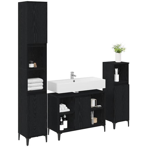  Set namje&amp;scaron;taja za kupaonicu 3 kom. Crni hrast Konstruirano drvo Crna 30 x 30 x 190 cm Slike
