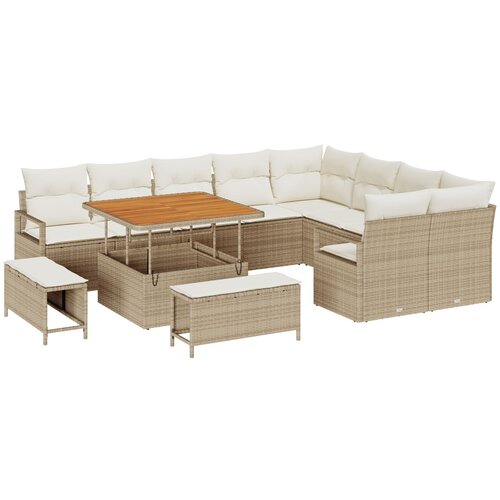 vidaXL 12-dijelni vrtni set sofa s jastučićima Bež poli ratan, 3-dijelni vrtni set za objedovanje s jastučićima Bež poli ratan, 2-sjedna vrtna soffa s jastučićima Bež poli ratan Cijene