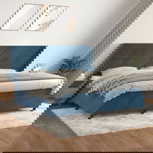 The Living Store Box spring postelja z vzmetnico temno modra 200x200 cm žamet - Box Spring Postelja, (21490522) Cene