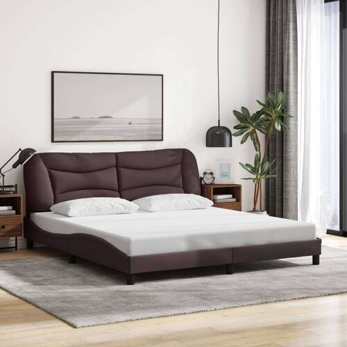  Okvir kreveta s LED svjetlima tamnosmeđi 180x200 cm od tkanine Slike