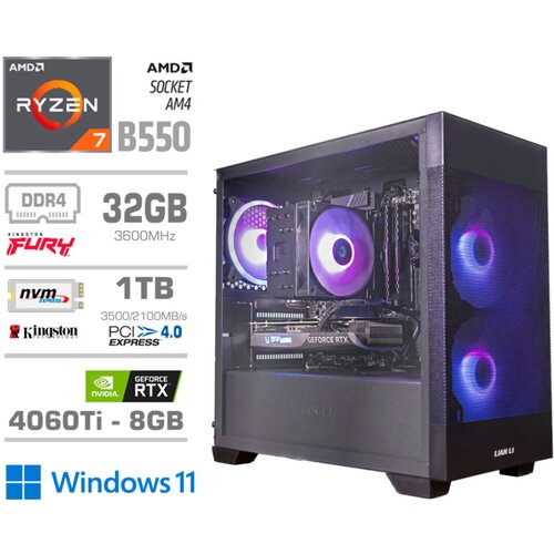 MEGA Računalnik MT S7X R7-5700X/RTX4060Ti-8GB/32GB/1TB-4.0/750W/Win11Home/črna RGB, (21218372) Slike