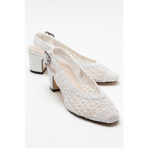 LuviShoes LOPA Women's White Knitted Heeled Shoes Slike