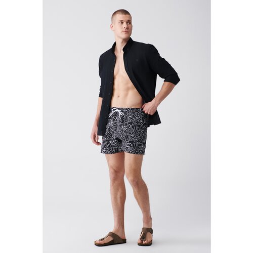 Avva Men's Black Quick Dry Printed Standard Size Swimwear Marine Shorts Slike