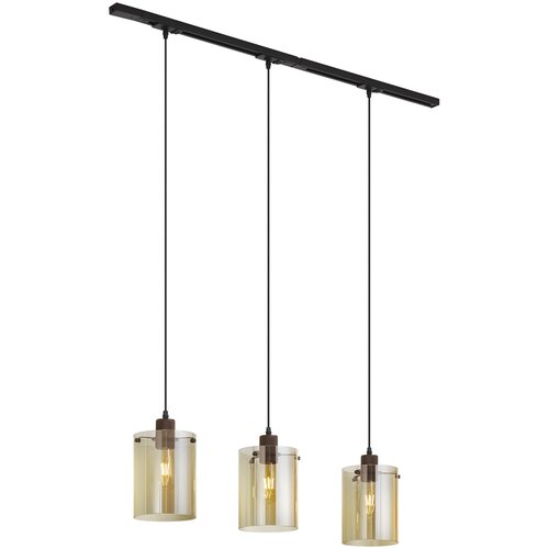 QAZQA Modern railsysteem zwart met 3 hanglampen van amber glas 1-fase - Iconic Dome Slike