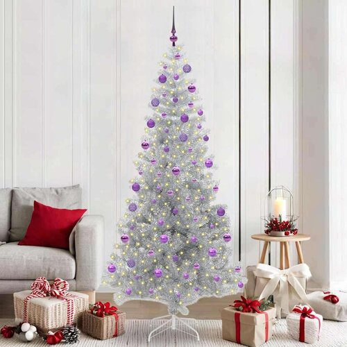 vidaXL Božično drevo med 300 LED z stojalom srebrna 210 cm PET Cene