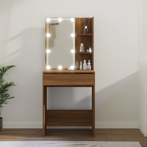 vidaXL toaletni stolić s led svjetlima boja smeđeg hrasta 60x40x140 cm Cijene