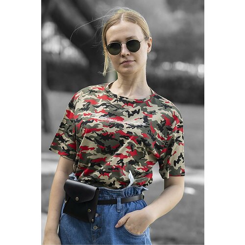 Madmext Mad Girls Red Camouflage Patterned Printed T-Shirt Mg457 Cene