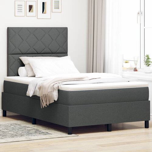 VidaXL Krevet s box springom s madracem i LED svjetlom Tamno sivi 120x190 cm Tkanina Slike