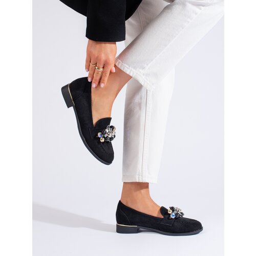 SHELOVET Black women&amp;#039;s lords with crystals Slike