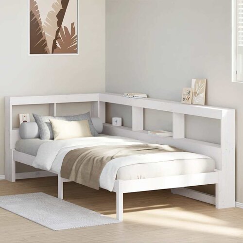 VidaXL Knjižna postelja brez leži&amp;scaron;ča bela 90x200 cm trdna borovina Slike