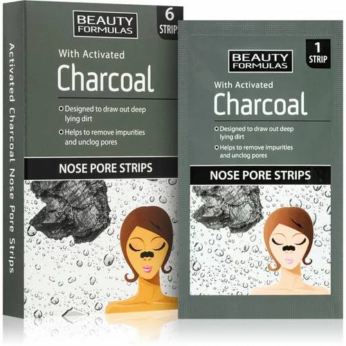 Beauty Formulas Charcoal čistilni obliž za zamašene pore na nosu 6 kos