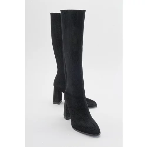 LuviShoes DECER Women's Black Patterned Heeled Boots
