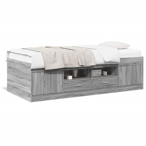 VidaXL Dnevna postelja s predali siva sonoma 100x200 cm inženirski les Slike