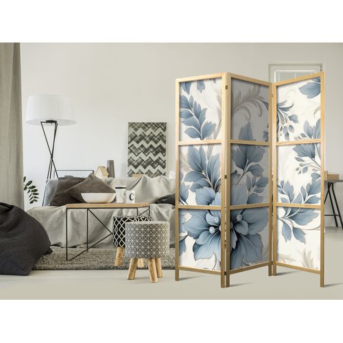  Japanski paravan - Turquoise Flowers in Retro Ambiance - Floral Ornaments Cene