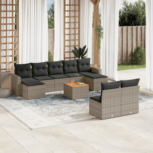 vidaXL 10-dijelni set vrtnih sofa od poliratana s jastucima sivi Cijene