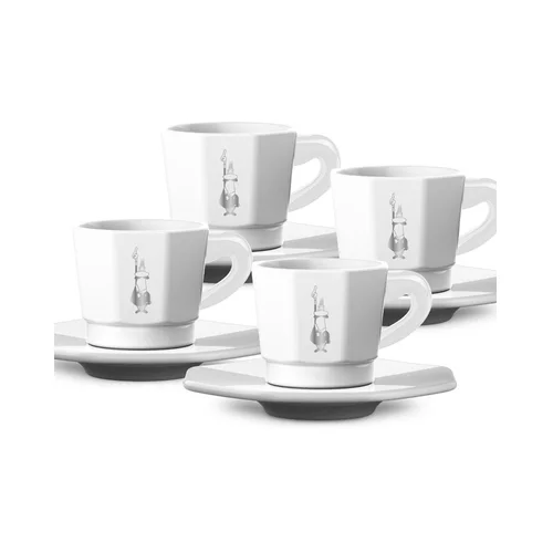 Bialetti skodelice za espresso, osmerokotne, 4 delni set - bela/srebrna