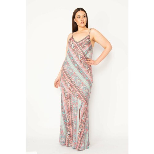 Şans Women's Plus Size Colorful Strapless Long Dress with Slits at the Front Cene