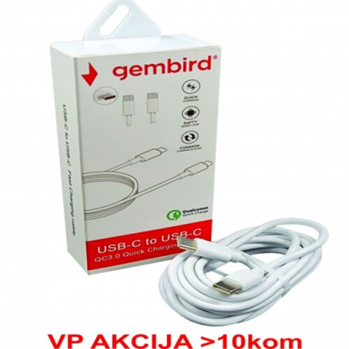 Gembird CCP-AMCM-AMCM-1.8M USB 2.0 Type-C to Type-C cable (AM/CM), QC3.0, 1.8m WHITE (143) Cene