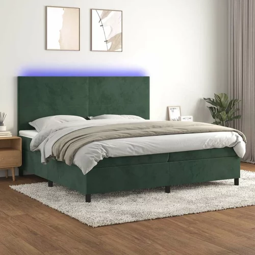  Box spring postelja z vzmetnico LED tem. zelena 200x200cm žamet, (20901032)