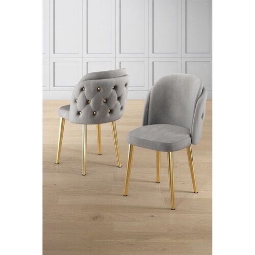 Hanah home set trpezarijskih stolica Axle 8 kom, siva tkanina Babyface, zlatne metalne noge Cene