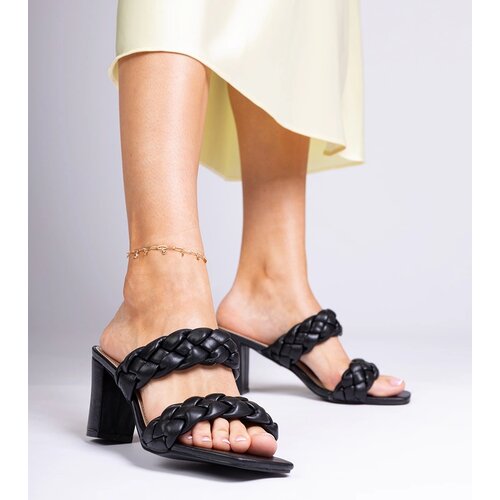Gemre Black braided heeled slippers Astrika Cijene