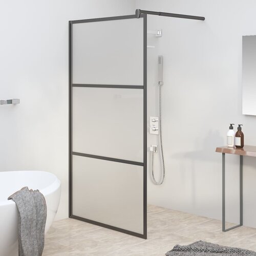 VidaXL Pregrada za tu&amp;scaron;iranje 115 x 195 cm s mutnim staklom ESG crna Slike