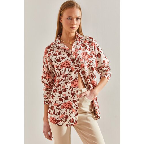 Bianco Lucci Women's Multi Patterned Casual Linen Shirt Slike