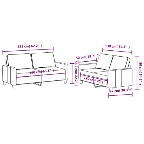  2-dijelni set sofa s jastucima crni od tkanine Crna Slike