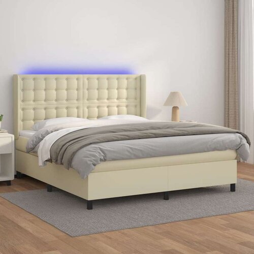  Box spring s madracem LED krem 180x200cm od umjetne kože Cene