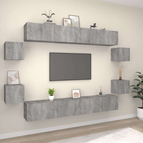  8-dijelni set TV ormarića sivog sonome konstruirano drvo Slike