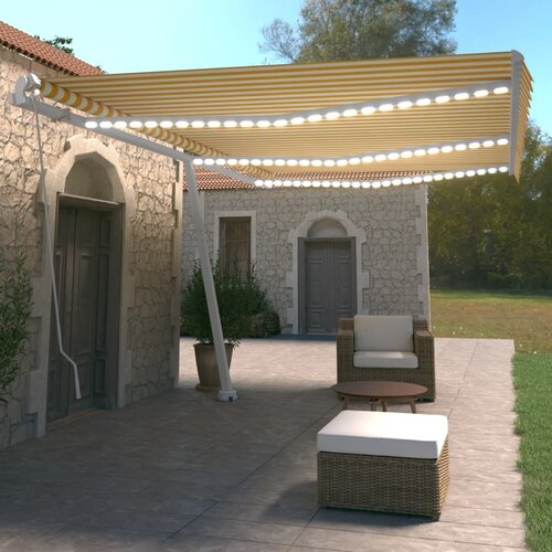 VidaXL Ročno zložljiva tenda z LED lučkami 600x350 cm rumena in bela Slike