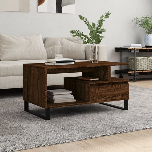 VidaXL Stolić za kavu smeđi hrast 90x49x45 cm konstruirano drvo Slike
