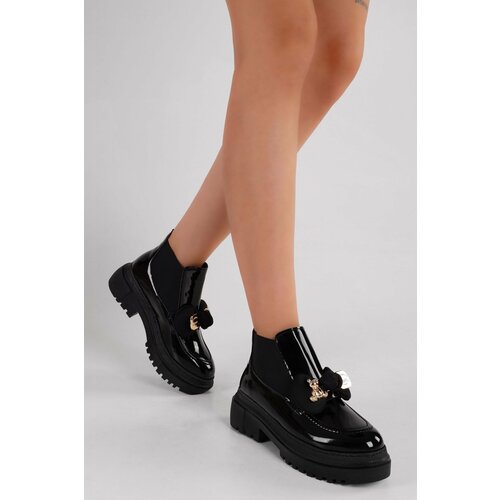 Shoeberry Women's Mottox Black Patent Leather Boots Loafer Black Patent Leather Slike