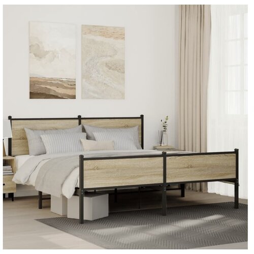 VidaXL Metalni okvir kreveta bez madraca boja hrasta sonome 183x213 cm Slike