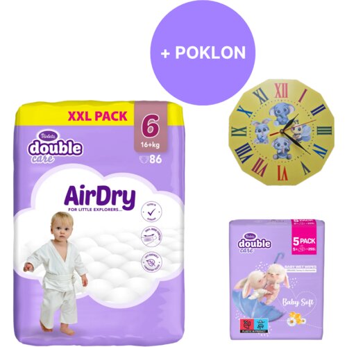 Violeta set double care giga air dry 6 junior pelene, 86 komada + baby vlažne maramice soft 5x51 + sat Slike