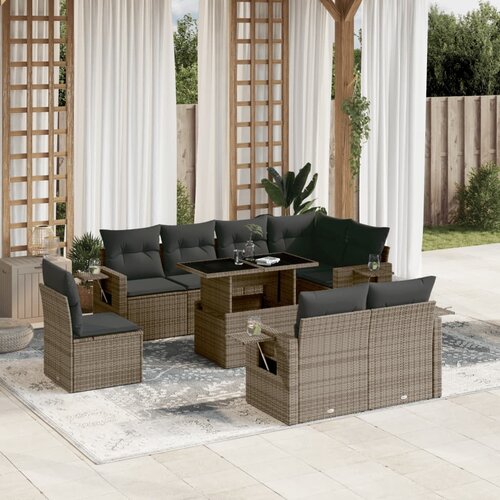 vidaXL 9-dijelni set vrtnih sofa od poliratana s jastucima sivi Cijene