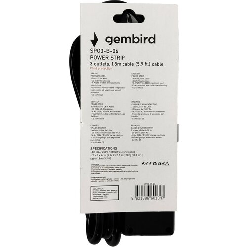 Gembird SPG3-B-6 (3G1.5) * produzni kabl 3 uticnice (3x1.5mm, 16A, 3500W) bez prekidaca 1.8m (354) Slike