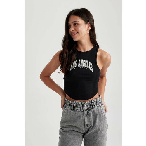 Defacto Fitted Printed Crew Neck Crop Singlet Cene
