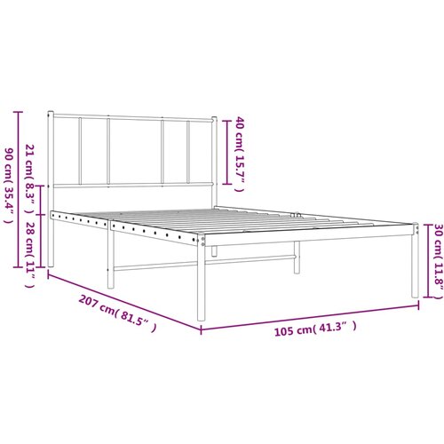  Metalni okvir za krevet s uzglavljem crni 100x200 cm Slike